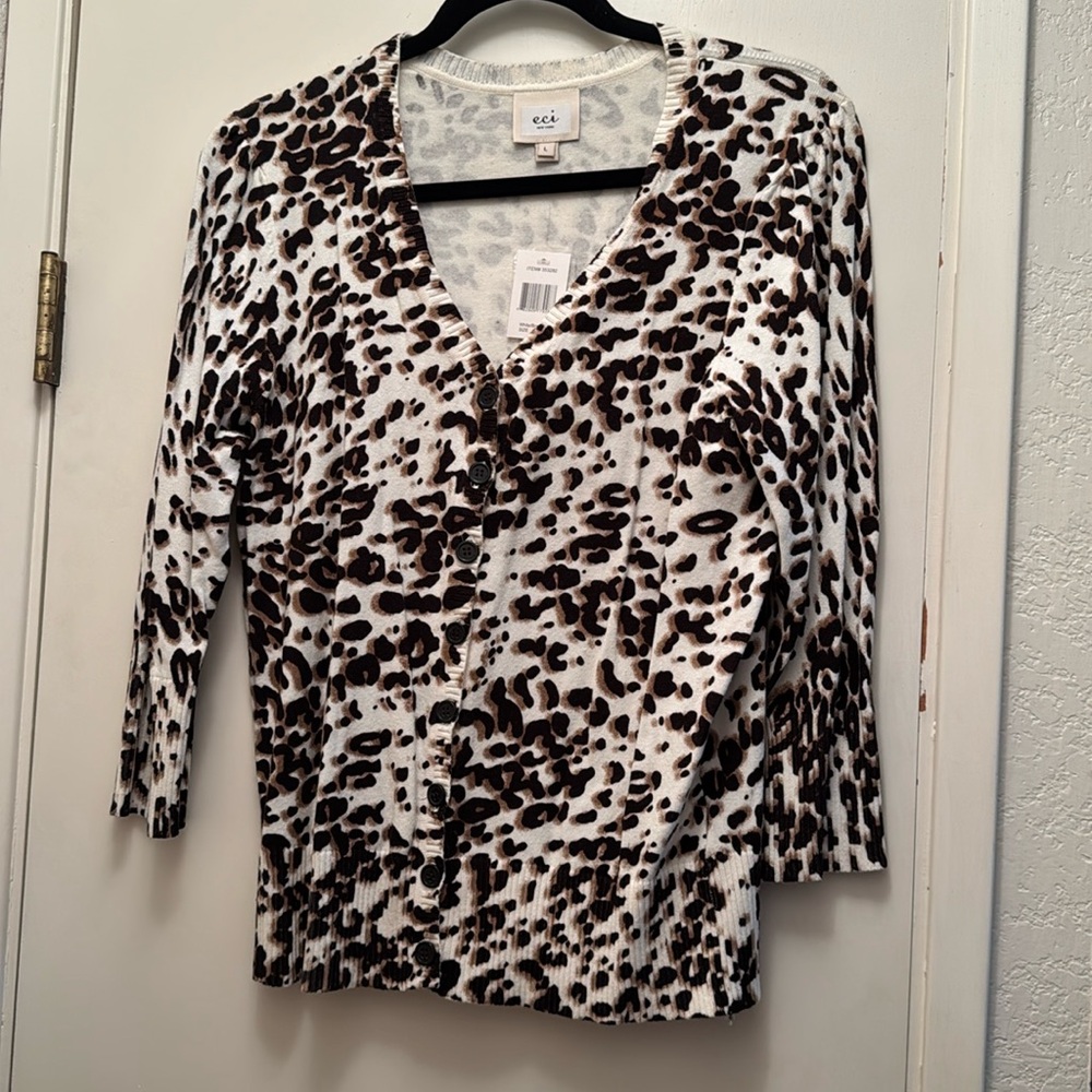 Leopard button up sweater